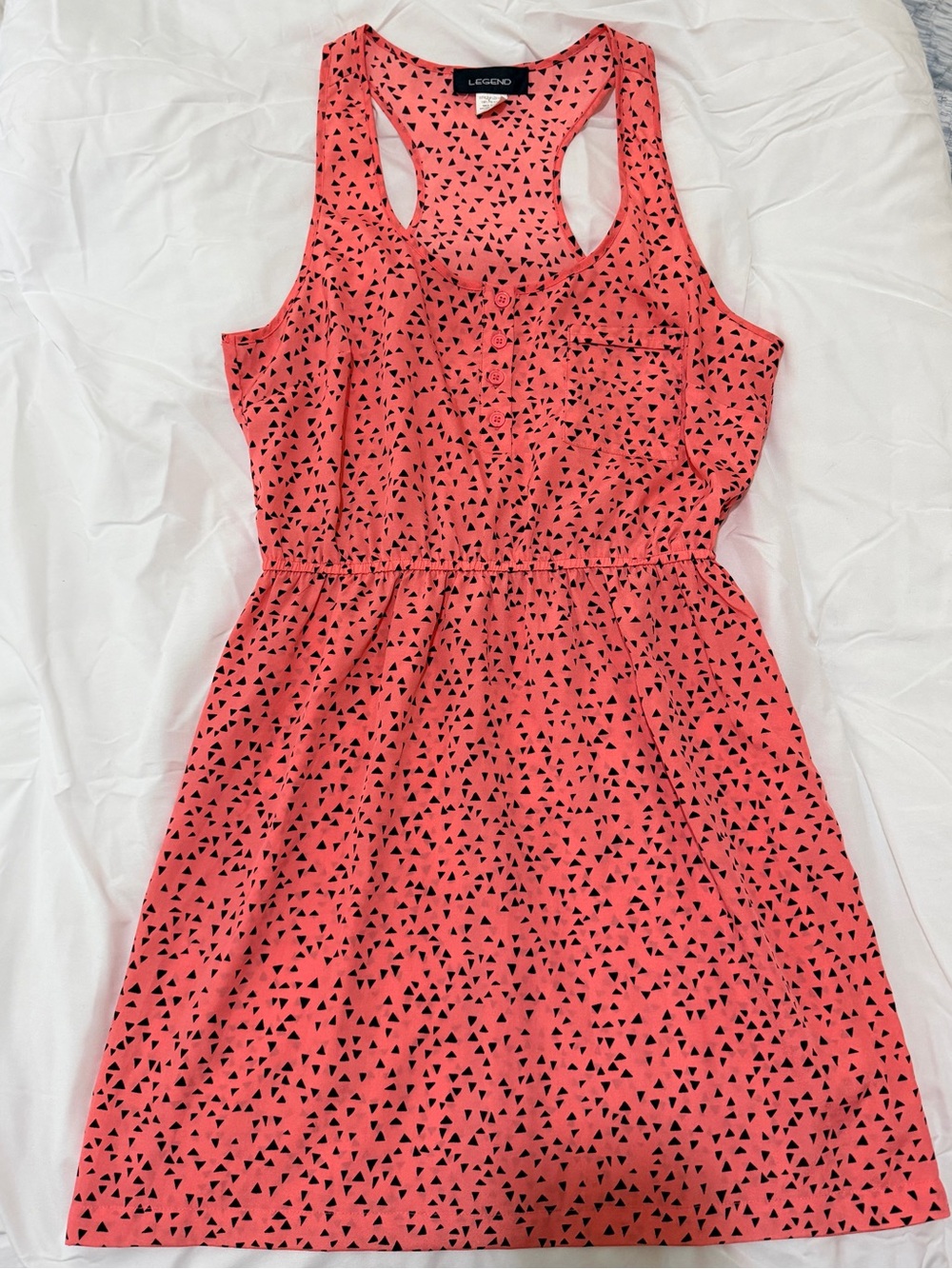 Legend Coral Pink & Black Geometric Triangle Print Sundress (Size Medium).